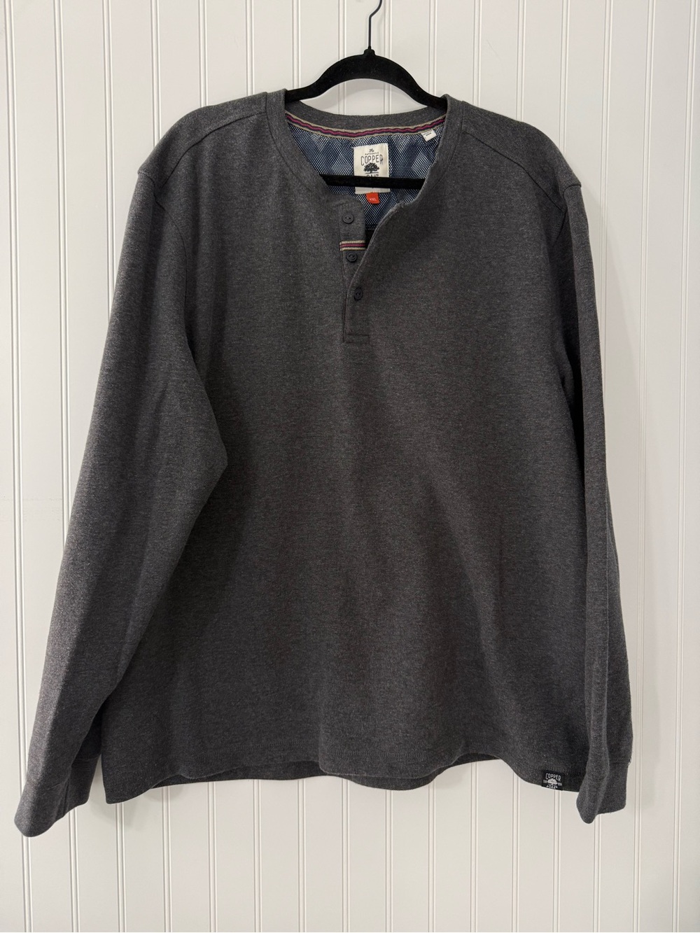 Copper & Oak Men’s Long Sleeve Henley Pullover Sweatshirt Charcoal Gray